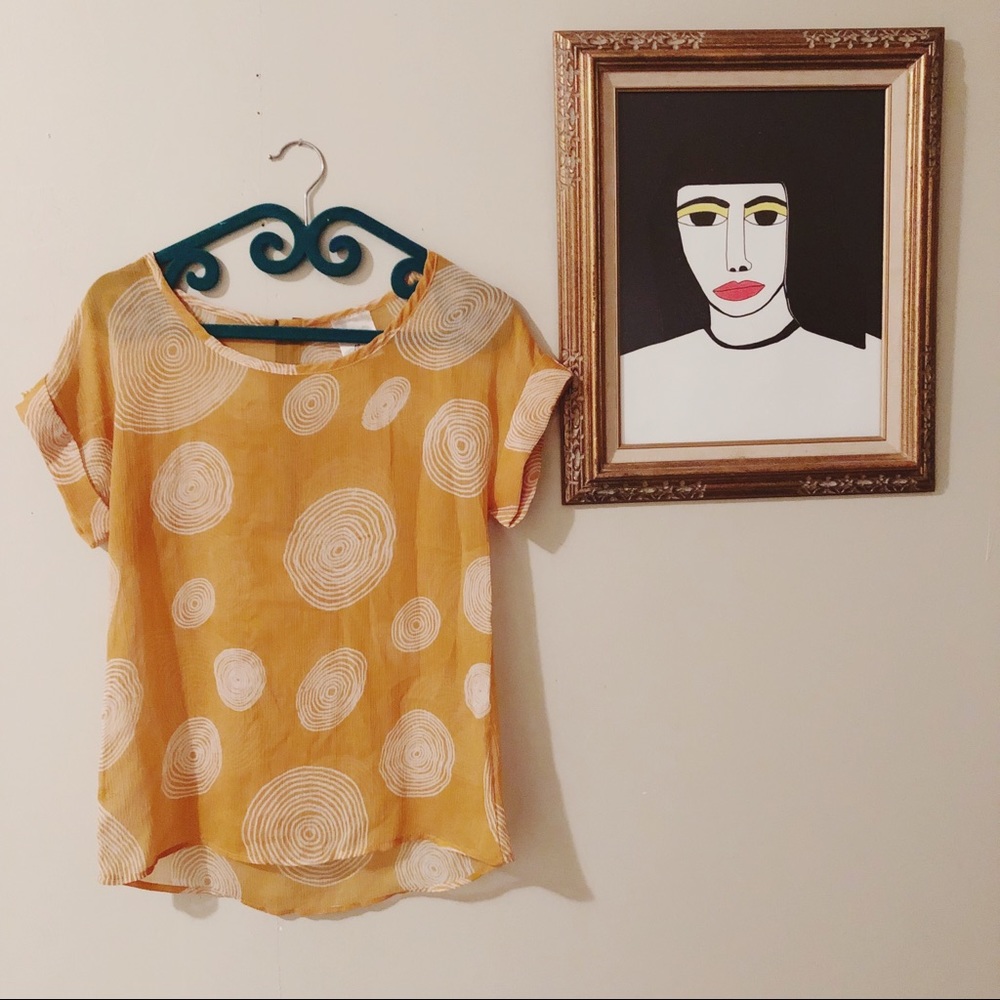 Sheer Mustard Yellow Spiral Blouse